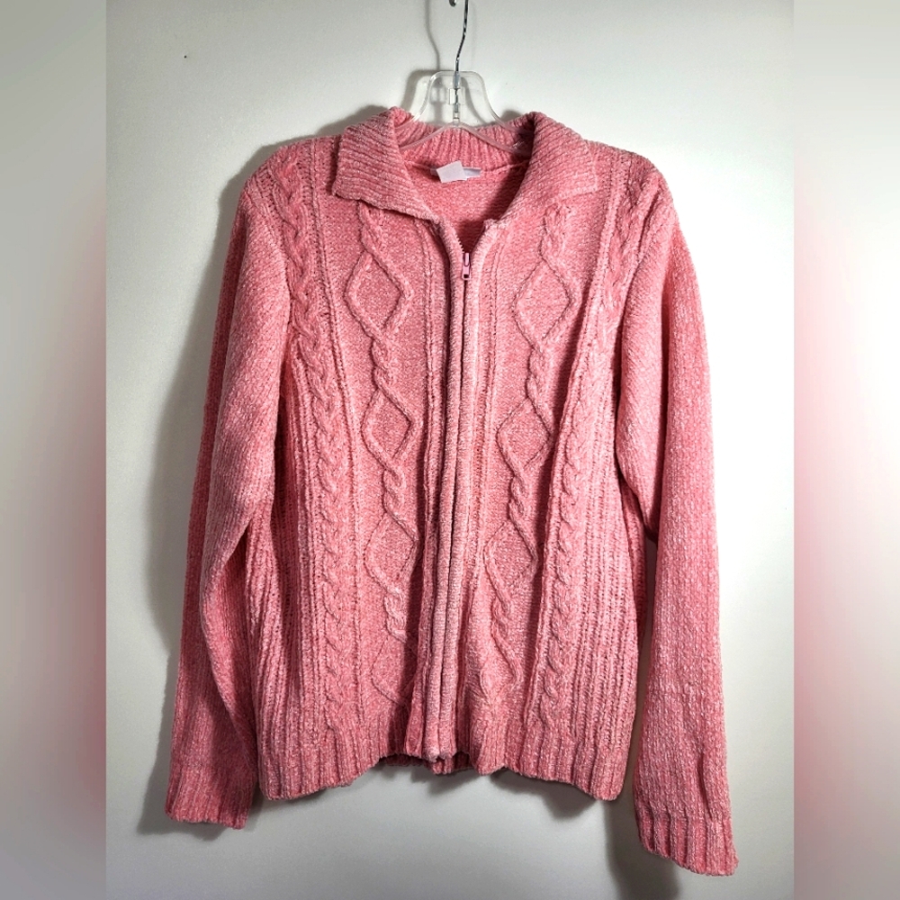 Blair light pink zip up sweater jacket women's L #2390